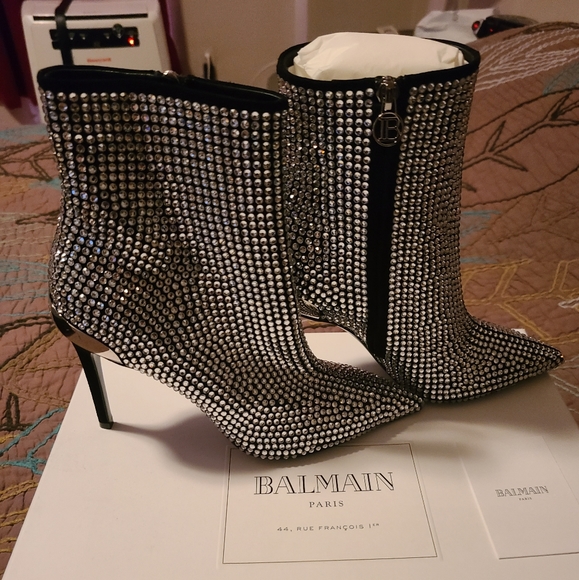 Silver Rhinestone Balmain Ankle Boot - Picture 3 of 4